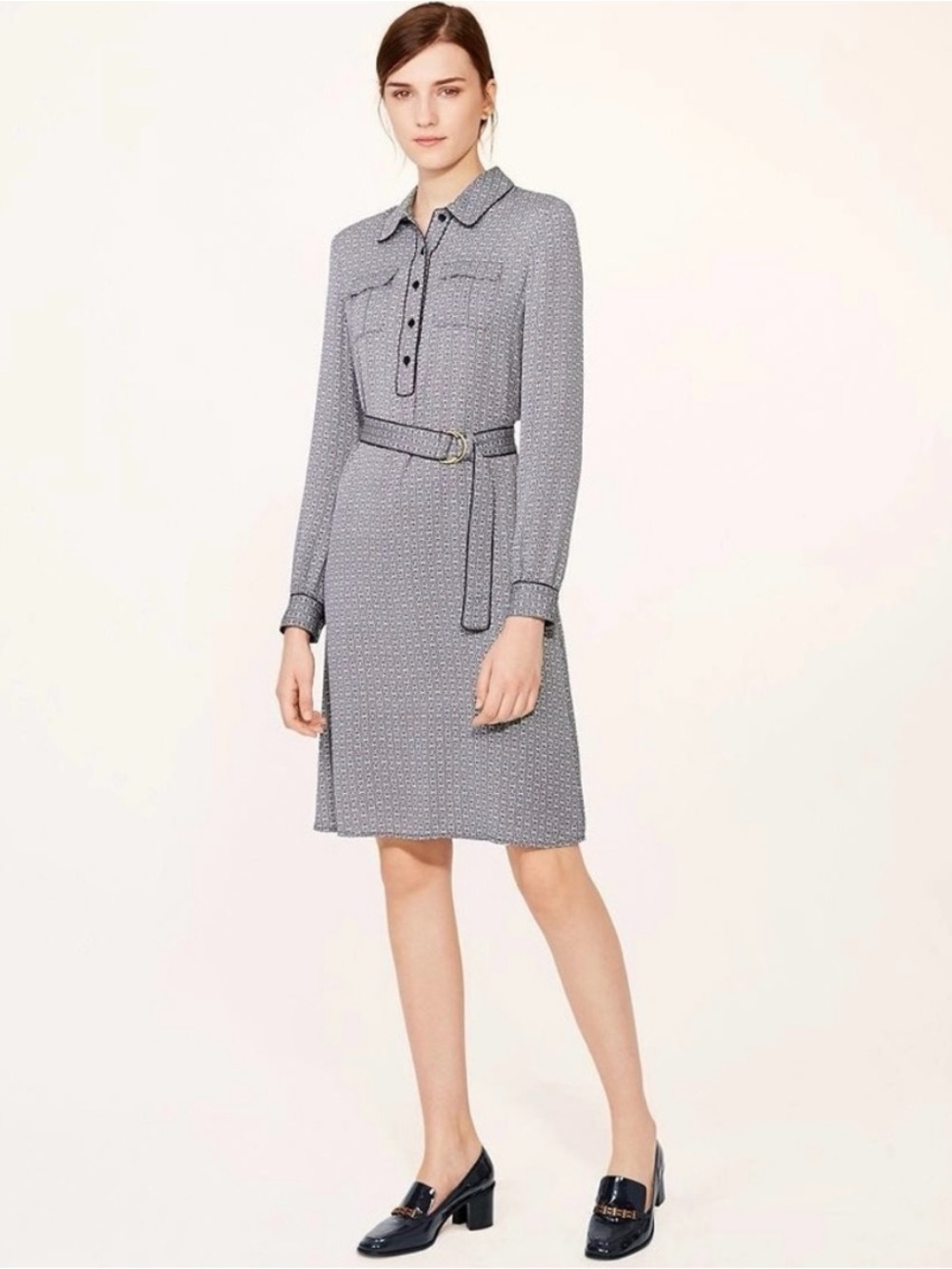Tory Burch Christelle Shirtdress — Navy & White 100% Silk